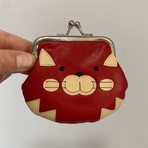 Red Leather Cat Face Coin Purse Kitten Kitty Kiss Lock Closure